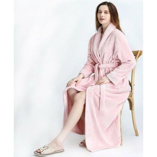 Women Winter Long PajamaNight-robe Soft Robe Bathrobe Comfort