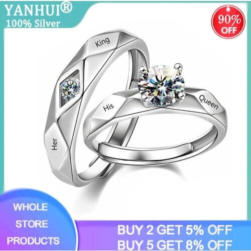 2PCS His Queen & Her King Engagement Couple Rings for Lovers 2020 New Fashion Zircon Adjustable Rings Set Dropshipping R2948
