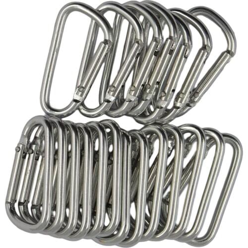 20pcs Climbing Camping D Shape Hiking Carabiner Buckle Snap Spring Clip Hook Keychain Rock Climbing Accessory Silver