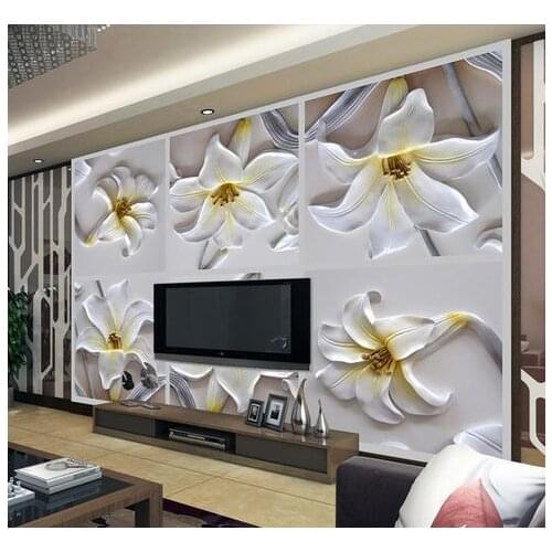 3d wallpaper custom Non-woven Three-dimensional relief the lily TV setting wall paint wallpaper