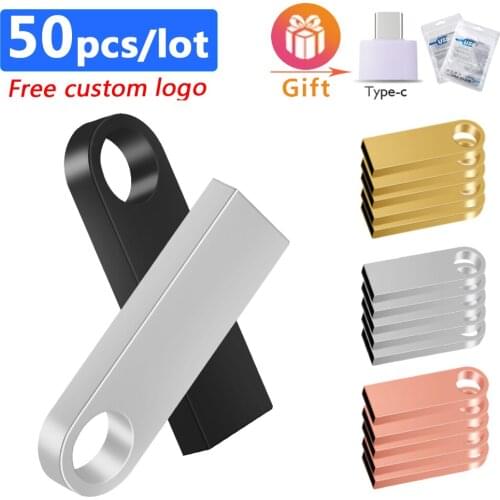 50pcs/lot metal USB 2.0 Drive original memory USB stick hot sale pendrive 16G/32G/64G/128G U disk gift free shipping free logo