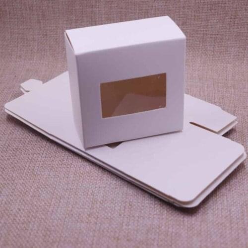 8x8x4cm 10pcs White Vintage /Black paper gift box package with clear pvc window candy favors arts&krafts display package box