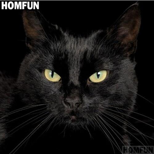 HOMFUN Full Square/Round Drill 5D DIY Diamond Painting "Black cat" 3D Embroidery Cross Stitch 5D Decor Gift A00653