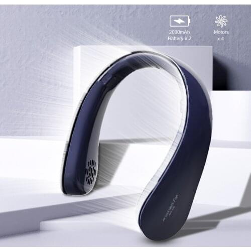 Wireless Neckband fan Rechargeable Mini USB Hanging Neck Fan 4000mAh Portable Bladeless Electric Fan Cooling Outdoor 4 Motors