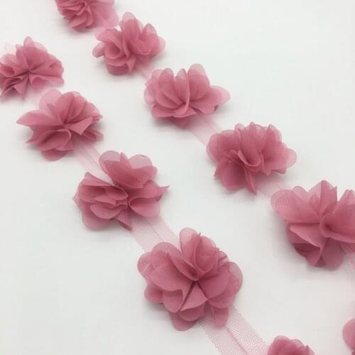 13pcs/yard 3D Pale mauve Chiffon Cluster Flowers Wedding Dress Bridal Fabric Lace Trim Fabric DIY Sewing