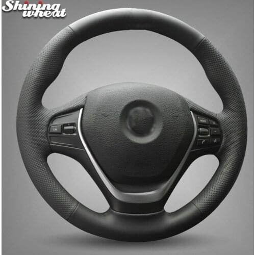 Shining wheat Black Genuine Leather Car Steering Wheel Cover for BMW F30 320i 328i 320d F20