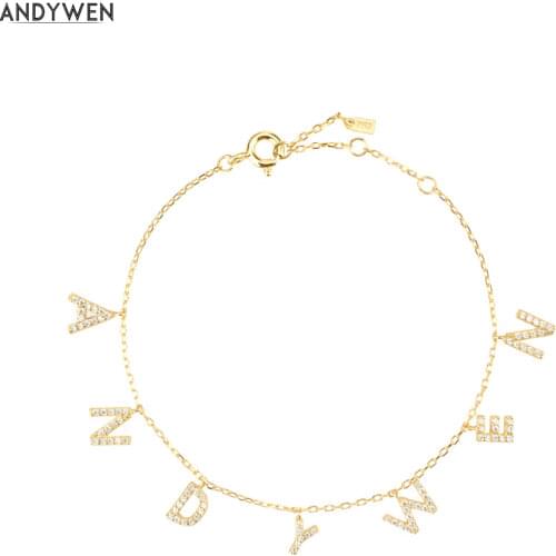 ANDYWEN 2020 New 925 Sterling Silver Letter Name Initial Alphabet Personalize Bracelet 2021 Fashion Wedding Gift Rock Punk