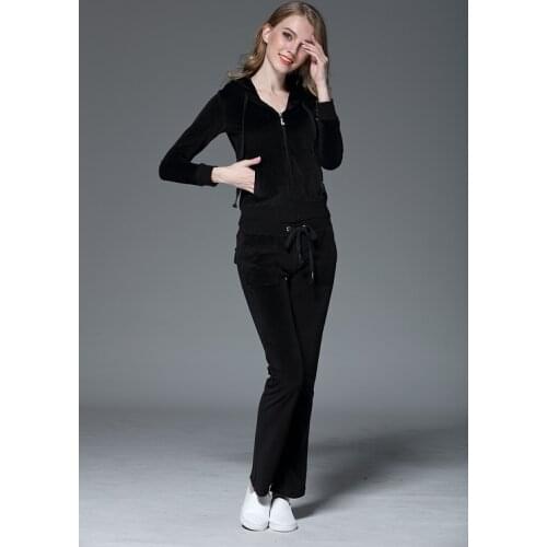 Juicy Lovers Brand Spring Women Sporting Suits Black Pink Purple Solid Slim pleuche Womens Casual Tracksuits Sportswear suit