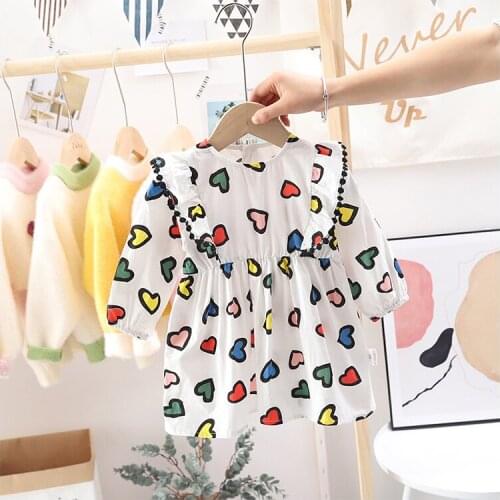 Color Love Printing Princess Dresses For Girls Long Sleeve Cotton Dress Cute Skirt Clothes Fashion Gifts For 2-7 Years Children