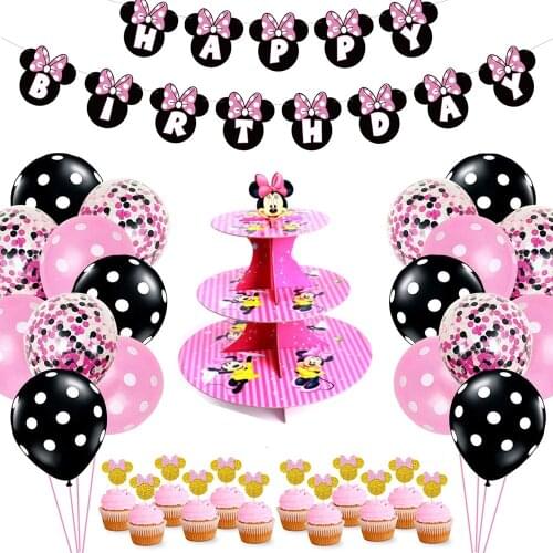 Disney Minnie Mouse 1st birthday decoration girl Party theme decor for baby girl favor diy birthday cake decor baby shower gifts