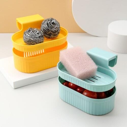 Double-layer Sink Strainer Fruit Vegetable Drainer Basket Kitchen Waste Filter Basket Sponge Hanging Basket Storage Rack Shelf