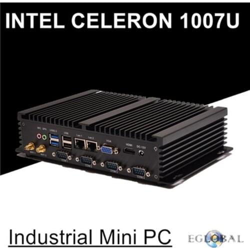 Eglobal 2017 Industrial Fanless Mini PC Computer with Intel Celeron 1007U 1.5GHz 2*Lan, 4*COM 4* USB 3.0, 4* USB 2.0