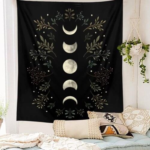 Moon Phase Tapestry Boho Decor Wall Tapestry Room Black Carpet Psychedelic Tapestries Flower Wall Hanging Art Home Decoration