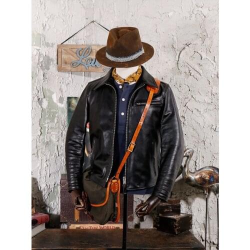 YR!Free shipping.1.1mm thick Tea core cowhide coat.Brand quality classic J25 leather jacket,men genuine leather biker coat