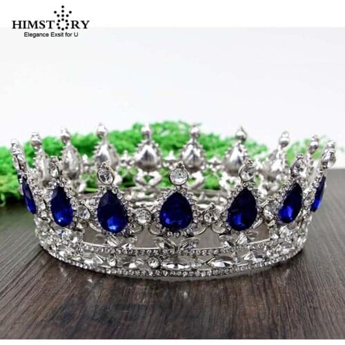 HIMSTORY Vintage Baroque Queen King Bride Tiara Crown Headdress Prom Bridal Wedding Tiaras and Crowns Hair Jewelry Accoriesories