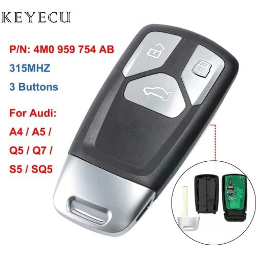 Keyecu 4M0 959 754 AB Smart Remote Auto Car Key Fob 3 Buttons 315MHz for Audi TT A4 A5 Q5 Q7 S5 SQ5 - 4M0959754AB