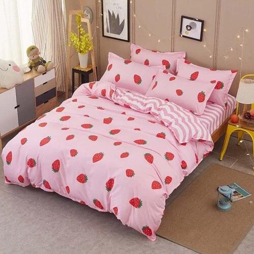 Sweet Pink Bedding Set Cartoon Strawberry Duvet Cover Set Quilt Cover Set For Girl Kids Sheet Pillowcase Twin Full Queen