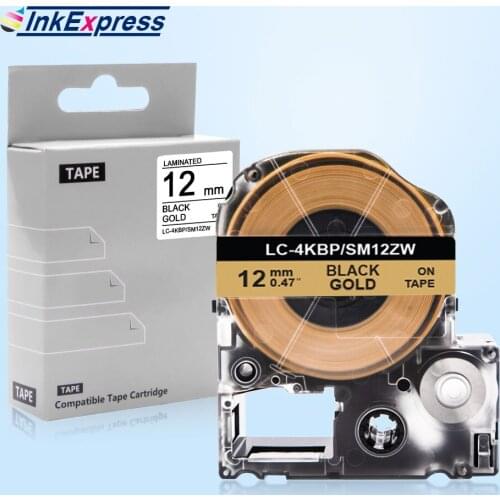 12mm SM12ZW Label Tape For Epson SM12ZW Labels King Jim LC-4KBP Tape Black on Gold For Epson LW-300 LW-400 LW-600P Label Maker