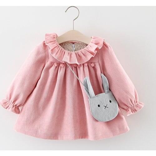 Melario Girl Autumn Solid Clothes Baby Girls Pure Cotton Butterfly Sweet Dresses 2Pcs Princess Dress with Rabbit Shape Bag