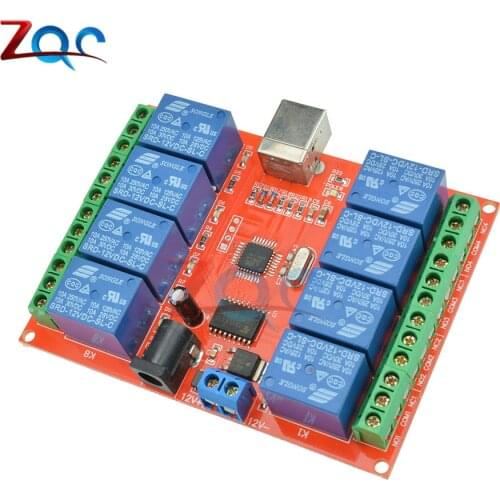 8 Channels DC 12V Relay Module / Computer USB Type-B Control Switch Driver PC Intelligent Controller DC 12V Board for Smart Home