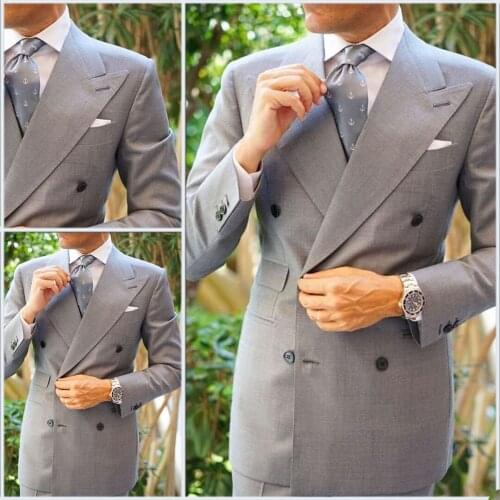Smart Casual Handsome Men Tuxedos Custom Made Bisness Male Blazer Double Breasted Wendding Groom Party Suits Pants 2 Pieces