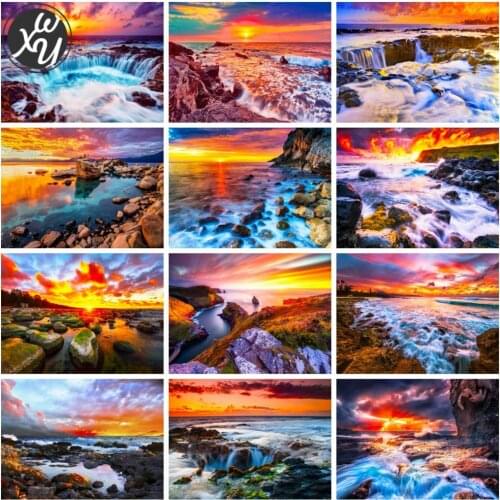 Sunset Seascape Diamond Painting Cross Stitch Kits Landscape Diamond Mosaic 5D Diamond Embroidery Diamond Art Kit for Home Decor