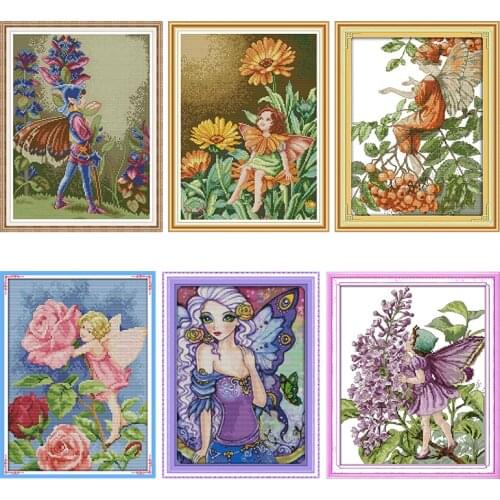 Cross Stitch Kit Stamped Flower Pretty Woman Pattern 11CT 14CT Printed Counted Thread Craft Embroidery Needlework Art Sewing Set