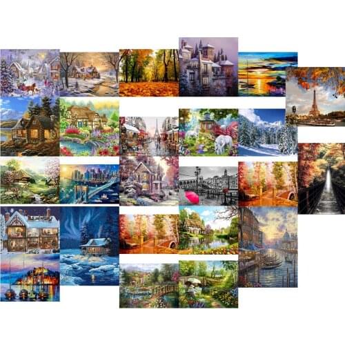 R19662 Landscape Hut Sketching cross stitch kit people 18ct 14ct 11ct count canvas stitches embroidery DIY handmade needlework