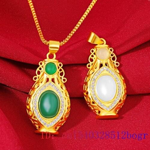 Jade Vase Pendant Crystal Gifts Amulet Natural Fashion Women Gemstone Jewelry 925 Silver Necklace Zircon Charm Chalcedony