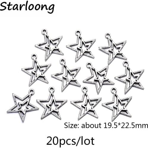 20pcs/lot zinc alloy antique vintage silver plated double star charm pendants for Bracelet Necklace DIY Jewelry Making