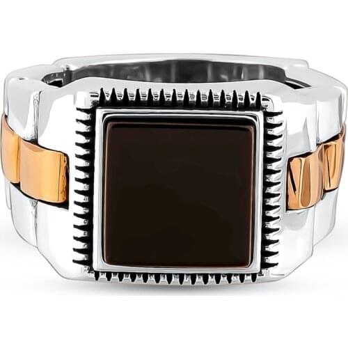 Solid 925 Sterling Silver Watch Strap Model Silver Men Square Black Onyx Gemstone Ring Gifts For Him