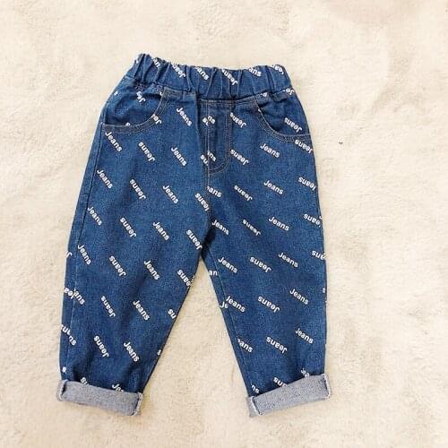 Autumn Baby Boys Jeans Fashion Korean Style Loose Letter Print Denim Pants for Boy 2-8 Y Kids Casual New Arrival Trousers 2020