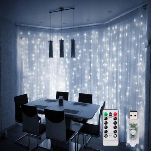 USB Powered Remote controlled Dimmable Curtain Light 300LEDs 9.8ftx9.8ft 8 Modes w/Timer Waterproof Christmas Hanging Lighting