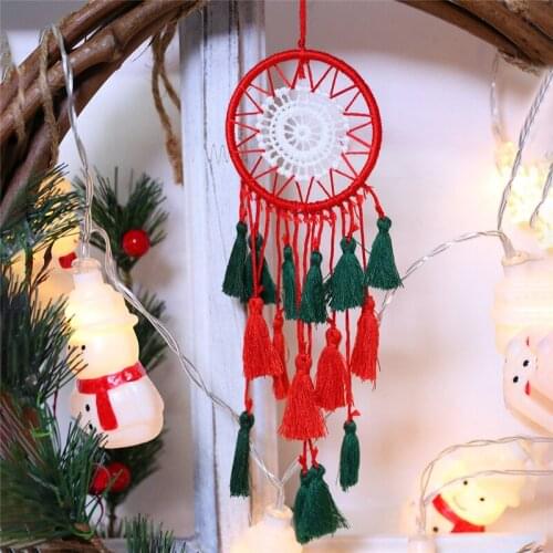 Christmas Dreamcatcher Wind Chimes Hand-Woven Red Green Cotton Rope Dream Catcher Hanging For Christmas Festival Decoration