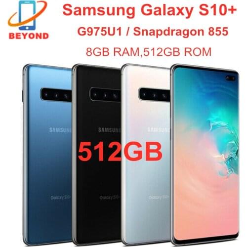 Samsung Galaxy S10+ S10 Plus G975U G975U1 512GB ROM 8GB RAM Octa Core 6.4' Snapdragon 855 NFC LTE Original Unlocked Mobile Phone