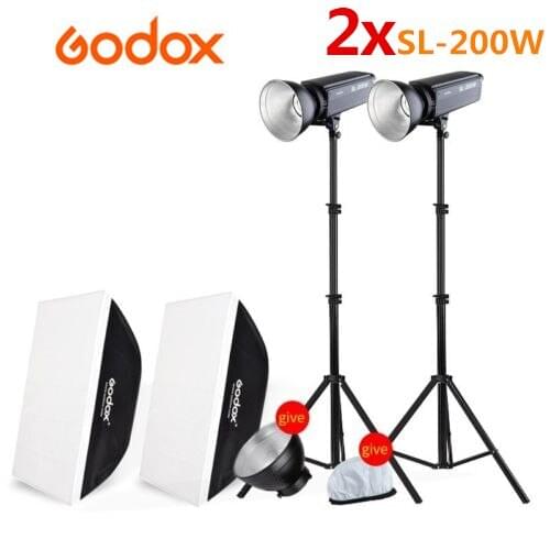 Godox 2x SL-200W 5600K Studio LED Continuous Photo Video Light Lamp Kit for Wedding Journalistic Video Recording Photo Studio