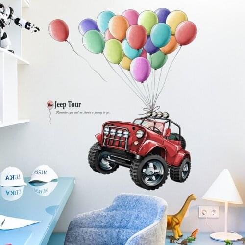 Creative Car Balloons Wall Stickers Boy Kids Rooms Bedroom Decor Living Room Decoration Decals DIY Vinyl Wallpaper Art Posters