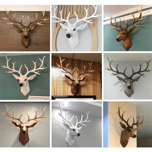 [VIP] Big Size Retro Resin Crafts Simulation Deer Head Background Wall Hanging Decoration Animal Statue Accessories Ornaments