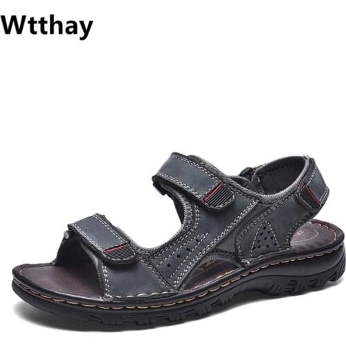 Wtthay Genuine Leather Fashion Men Sandals Summer Men Casual Shoes Breathable Beach Sandals Sapatos Masculinos Plus Size 38-47