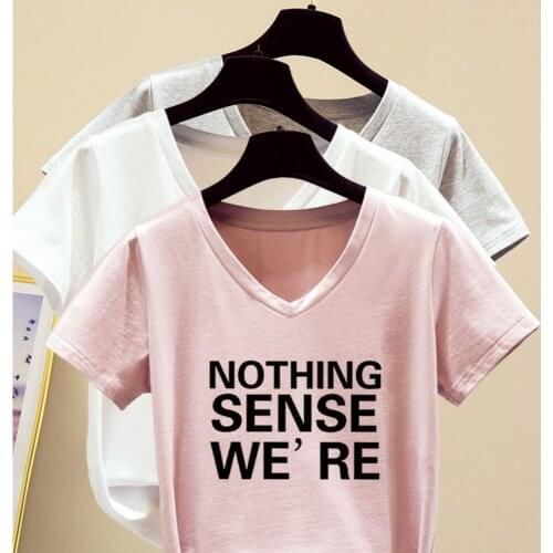 Womens V Neck Hiphop T-shirt 100% Cotton Short Sleeve T Shirt American and European Korean Summer T-shirt Slim Fit T-shirt