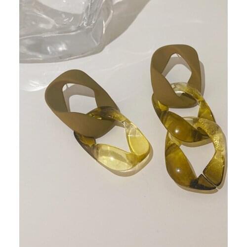 VSnow Statement Asymmetry Matte Long Chunky Curb Chain Dangle Earring for Women Green Hollow Resin Earring Jewelry Pendientes