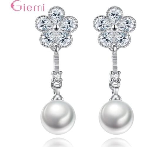 Boutique Women Cubic Zircon 925 Sterling Silver Simulated Pearl Party Long Dangle Earrings Fashion Jewelry Lovers Gift