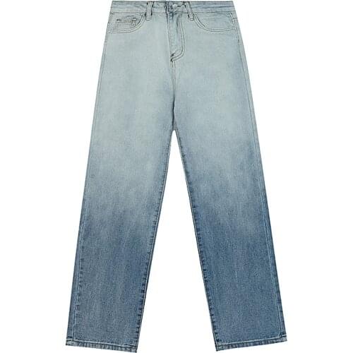 2021 New Womens Jeans Casual Streetwear Gradient Color High Waist Femme Denim Trouser Baggy Vintage Spring Straight Pants For