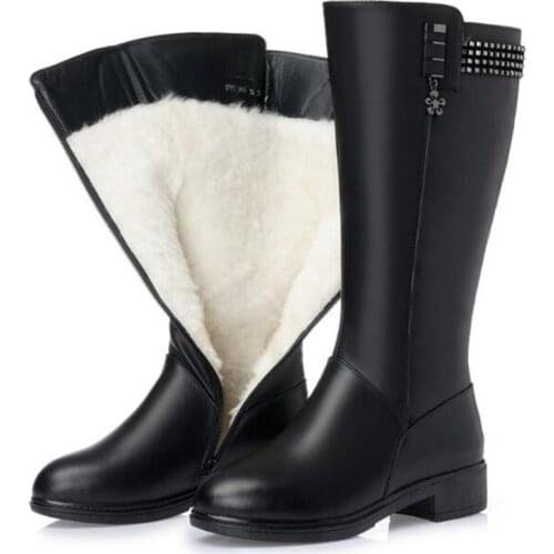 2020 New Winter Genuine Leather Wool Boots Women Boots Elegant Fashion Knight Boots Warm Snow Boots High Boots Large Size 35-43