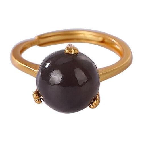 925 sterling silver gold-plated natural Hetian smoke mauve jade ring personality minimalist elegant Womens Open ring