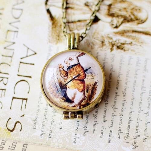 Alice in Wonderland Mr Rabbit Essential Oil Diffuser Necklace Women Aroma Perfume Diffuser Locket Pendant Necklace For Girls