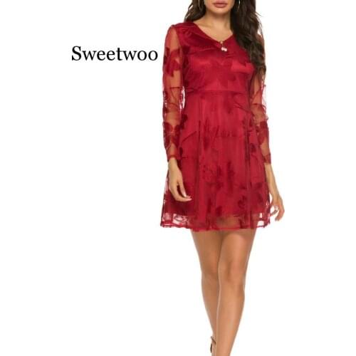 Women 2020 5XL Plus Size Fashion Casual V Neck Slim Floral Lace A Line Dress Hollow Out Swing Short Dresses
