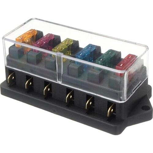 1pcs 6 Way Car Fuse Box DC 12V/24V Fuse Box 50A Circuit Car Trailer Auto Blade Fuse Box Block Holder with 6pcs Blade Fuses