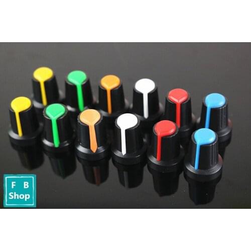 10PCS/LOT 6mm Shaft Hole Dia Plastic Threaded Knurled Potentiometer Knobs Caps