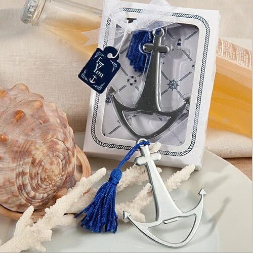 100pcs Wedding Favors Gifts Metal Nautical themed Boat Anchor Bottle Opener with Blue Tassel + DHL Free Shipping